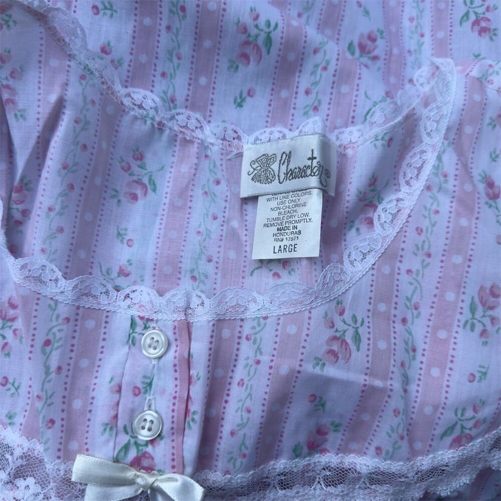 VTG Character Floral Sleeveless Nightgown Women's L Pink Lace Trims Cottagecore - Picture 4 of 6